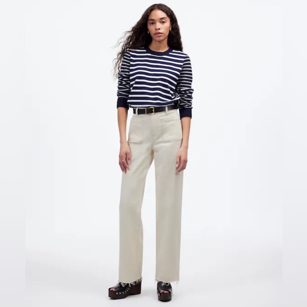 Madewell Emmett Wide Leg Full Length Jeans‎ Patch Pockets Beige Size 30 NWOT